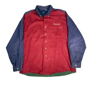 Vintage Budweiser Colorblock Shirt Mens XL Red Blue Green Made in USA